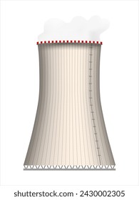 Nuclear cooling tower, realistic, on a white background. Vector illustration.eps