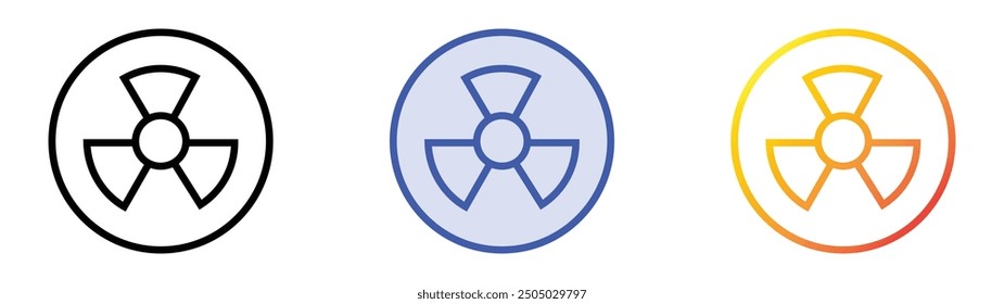 icono de peligro nuclear. Lineal, relleno azul y diseño de estilo degradado aislado sobre fondo blanco