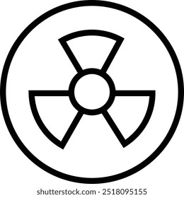 icono de peligro nuclear. Diseño de estilo lineal delgado aislado sobre fondo blanco