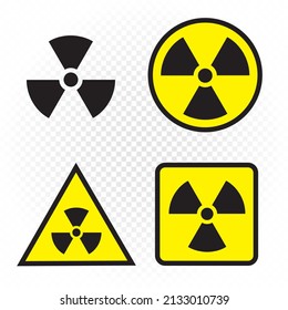 Nuclear danger sign symbol message set isolated on transparent background. Nuclear power plant threat energy attention icon. Stop radiation caution