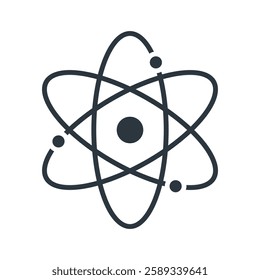 Nuclear defense symbol. Atom or molecule structure icon. Black vector CBRN or CBRNE sign isolated on a white background. Atomic warfare pictogram.