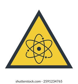 Nuclear defense symbol. Atom or molecule structure icon. Yellow triangle vector CBRN or CBRNE sign isolated on a white background. Atomic warfare pictogram.