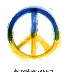 Nuclear Disarmament symbol with Ukraine flag color . Realistic watercolor painting design . Peace concept . Vector .