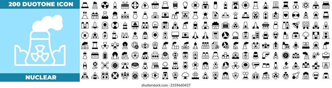 Nuclear Duotone Editable Icons set. Vector illustration in modern thin duotone style of nuclear icons: energy, generator, nuke, etc