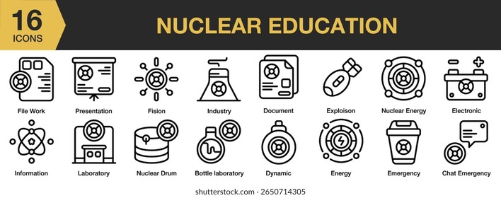 Nuclear Education icon set. Includes science, nuclear, technology, education, molecular,, and More. Outline icons vector collection.