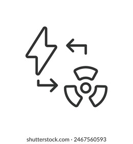 Nuclear electricity, in line design. Nuclear, Electricity, Power, Energy, Reactor, Generation, Atomic on white background vector. Nuclear electricity editable stroke icon.