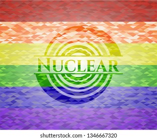 Nuclear emblem on mosaic background with the colors of the LGBT flag