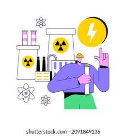 Nuclear Energy Abstract Concept Vector Illustration. Nuclear Power Plant, Sustainable Energy Source, Cooling Towers, Uranium Atom, Distribution System, Generate Electricity Abstract Metaphor.