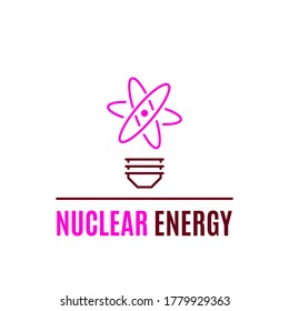 Nuclear energy concept logo template, icon design. Flat style line art illustration isolated on white background.