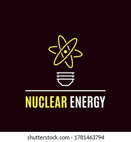 Nuclear Energy Concept Logo Template, Icon Design. Flat Style Line Art Illustration On Dark Background.