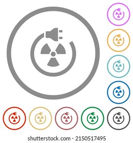 Nuclear energy flat color icons in round outlines on white background