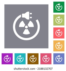 Iconos planos de energía nuclear con fondo cuadrado de color sencillo