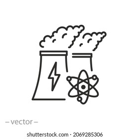 nuclear energy icon, chimney atomic electricity station, radiation power, thin line symbol - editable stroke vector illustration