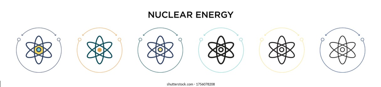 Nuclear energy icon in filled, thin line, outline and stroke style. Vector illustration of two colored and black nuclear energy vector icons designs can be used for mobile, ui, web