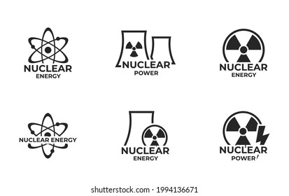 Nuclear Energy Logo Icon Set. Nuclear Power And Electricity Symbol. Isolated Vector Images