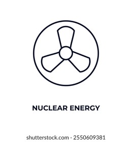 Icono de contorno de energía nuclear. Vector lineal desde el concepto de ecología. Icono de energía nuclear de línea delgada aislado sobre fondo blanco