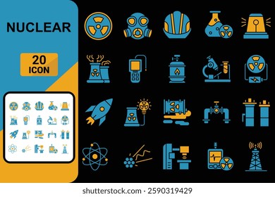 nuclear energy power reactor icons set vector