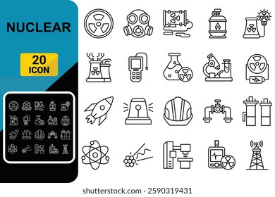 nuclear energy power reactor icons set vector