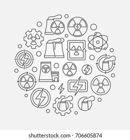Nuclear energy round concept illustration. Vector nuclear power circular symbol in thin line style