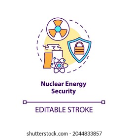 Nuclear energy security concept icon. Energy security type idea thin line illustration. Reliable power source. Malicious acts detection. Vector isolated outline RGB color drawing. Editable stroke