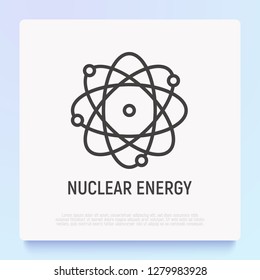 Nuclear energy thin line icon: electrons are moving around atom. Modern vector illustration.