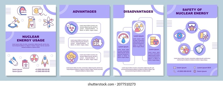 Nuclear energy usage brochure template. Pros and cons. Flyer, booklet, leaflet print, cover design with linear icons. Vector layouts for presentation, annual reports, advertisement pages