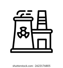 Vetor de Energia Nuclear para Energia Atômica e Eletricidade Limpa. Ilustração do átomo e do reator. Conceito de fonte de energia de alta eficiência. Ícone de Linha