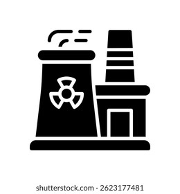 Vetor de Energia Nuclear para Energia Atômica e Eletricidade Limpa. Ilustração do átomo e do reator. Conceito de fonte de energia de alta eficiência. Ícone de Glifo