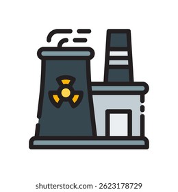 Vetor de Energia Nuclear para Energia Atômica e Eletricidade Limpa. Ilustração do átomo e do reator. Conceito de fonte de energia de alta eficiência. Ícone Linha Preenchida