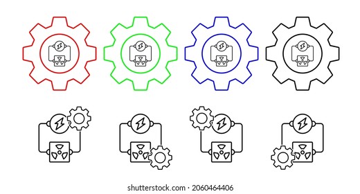 Nuklear-, Energie- und Vektorsymbol in der Zahnradsatz-Illustration für ui und ux, Website oder mobile Anwendungen