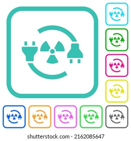 Nuclear energy vivid colored flat icons in curved borders on white background