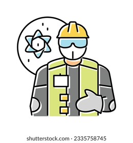 Nukleartechniker Arbeiter Farbe Symbol Vektorgrafik. Werksunterschrift eines Atomingenieurs. einzelne Symbolillustration