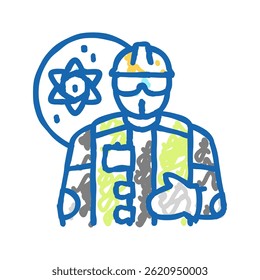 vetor de esboço do ícone do trabalhador do engenheiro nuclear. sinal do trabalhador do engenheiro nuclear. ilustração de símbolo isolado