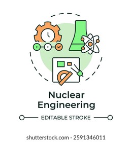 Nuclear engineering multi color concept icon. Safety and efficiency of generated energy. Atomic science branch. Round shape line illustration. Abstract idea. Graphic design. Easy to use in article