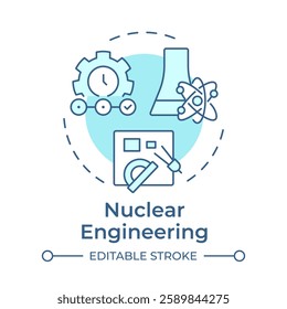 Nuclear engineering soft blue concept icon. Safety and efficiency of generated energy. Atomic science branch. Round shape line illustration. Abstract idea. Graphic design. Easy to use in article