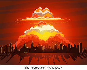 Nuclear explosion, atom bomb falling on Earth