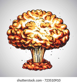 Nuclear Explosion Atomic Bomb Mushroom Cloud Illustration Drawing Icon Art