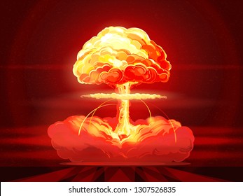 Nuclear explosion. Atomic bomb. Symbol of nuclear war, end of  world 