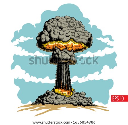 Nuclear explosion. Atomic or thermonuclear bomb mushroom cloud vector Illustration.