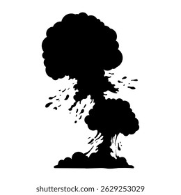 Silueta negra de la explosión nuclear aislada en fondo transparente. Detonaciones atómicas, erupciones ardientes, efectos de ondas de choque. Guerra, gráficos de catástrofe. Explosiones de Vector, explosiones de fuego