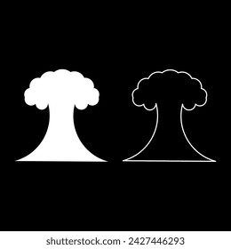 Nuclear explosion burst mushroom explosive destruction set icon white color vector illustration image solid fill outline contour line thin flat style