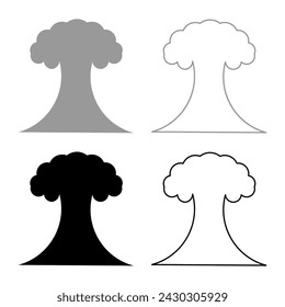 Explosión nuclear estalló hongo explosivo destrucción conjunto icono gris color negro ilustración vectorial imagen sólido relleno contorno línea delgado estilo plano
