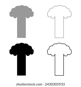 Nukleare Explosion Burst Pilz Explosive Zerstörung Set Icon Grau Schwarz Farbe Vektor Illustration Bild Solid Fill Kontur Linie Dünne flache Stil