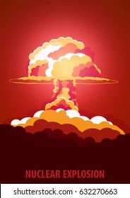 Nuclear Explosion. Cartoon Retro Poster. Mushroom Cloud. Vector Illustration