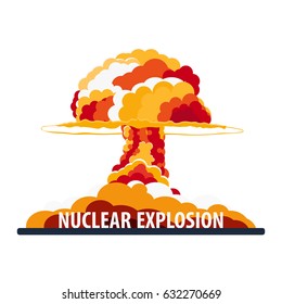 Nuclear Explosion. Cartoon Retro poster. Mushroom cloud. Vector illustration