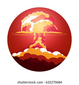 Nuclear Explosion. Cartoon Retro poster. Mushroom cloud. Vector illustration