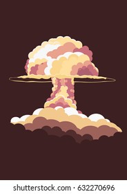 Nuclear Explosion. Cartoon Retro poster. Mushroom cloud. Vector illustration