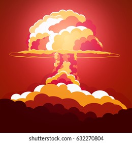 Nuclear Explosion. Cartoon Retro poster. Mushroom cloud. Vector illustration