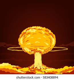 Nuclear explosion. Cartoon vector illustration.