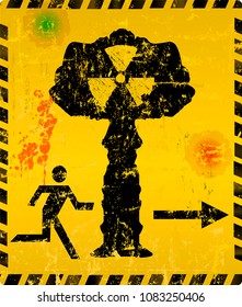 Nuclear explosion escape way sign, vector illustration